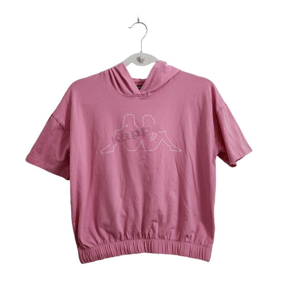 Kappa Top Womens Medium Pink Drop Shoulder Hooded T-Shirt Short Sleeve Stretch